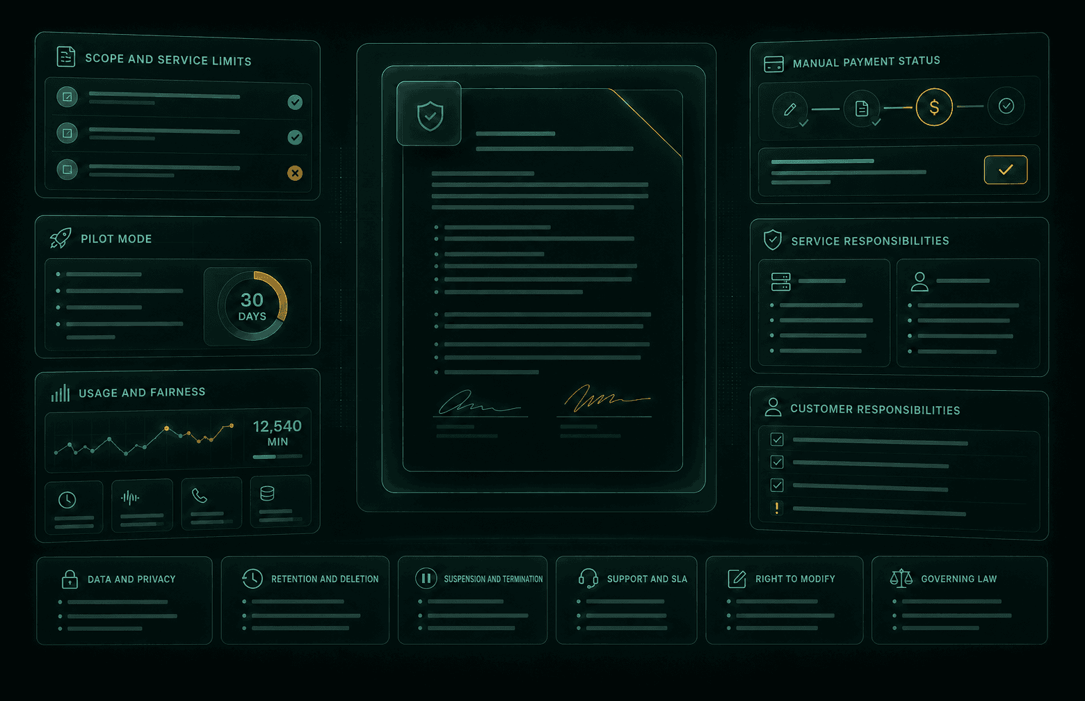 Service scope and responsibility cards for the terms of use
